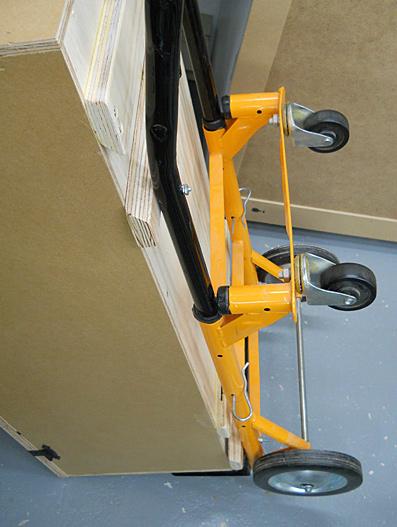 Join the Casing to the Hand Truck You can permanently attach the casing to the hand truck with nuts and bolts, but I find a better way is to use the French cleat system.