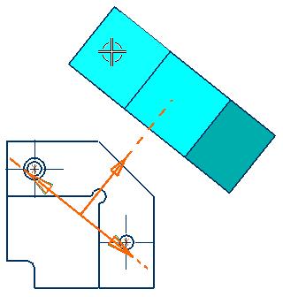 6. If necessary, select the Reverse Projected Direction check box. 7. Click to place the view on the drawing sheet. The hinge line becomes associated with the two hole centers.