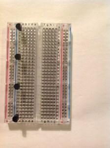 leg 3 row 30 As shown below: Breadboard with all four FETs added. The next item to add is the resistor onto the board.