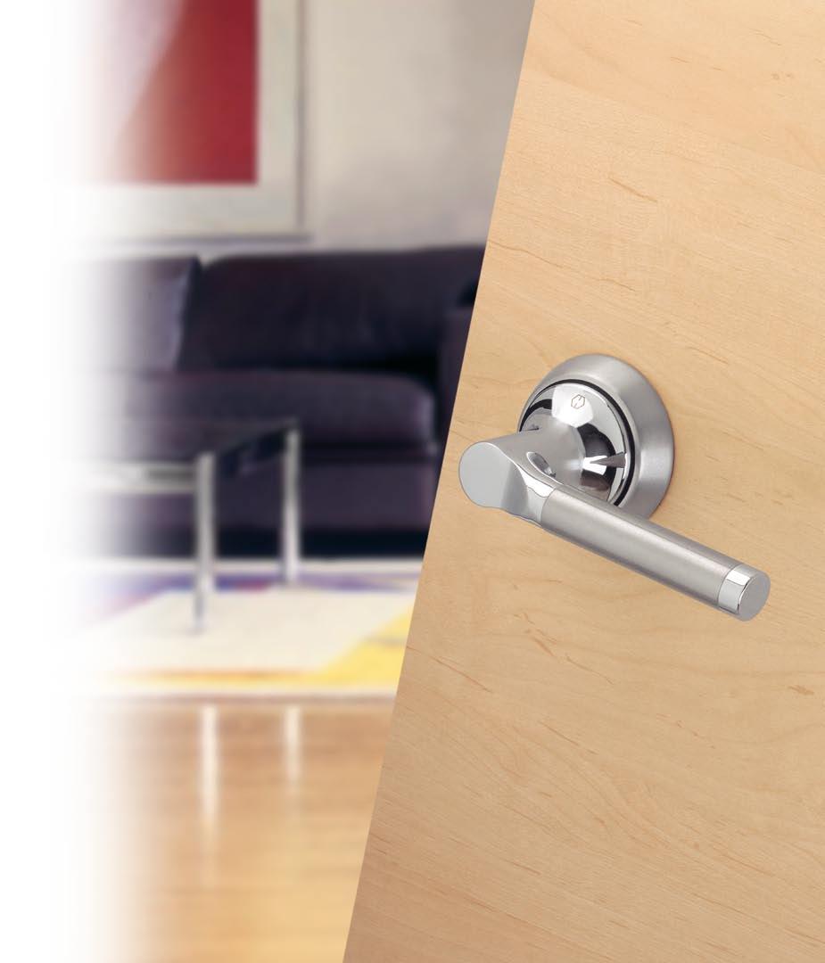 Capri Series HCS M1950S HOPPE Compact System for flush or rebated interior doors in timber Three-piece handles consisting of a brass neck, a stainless steel handle piece and a brass handle end piece