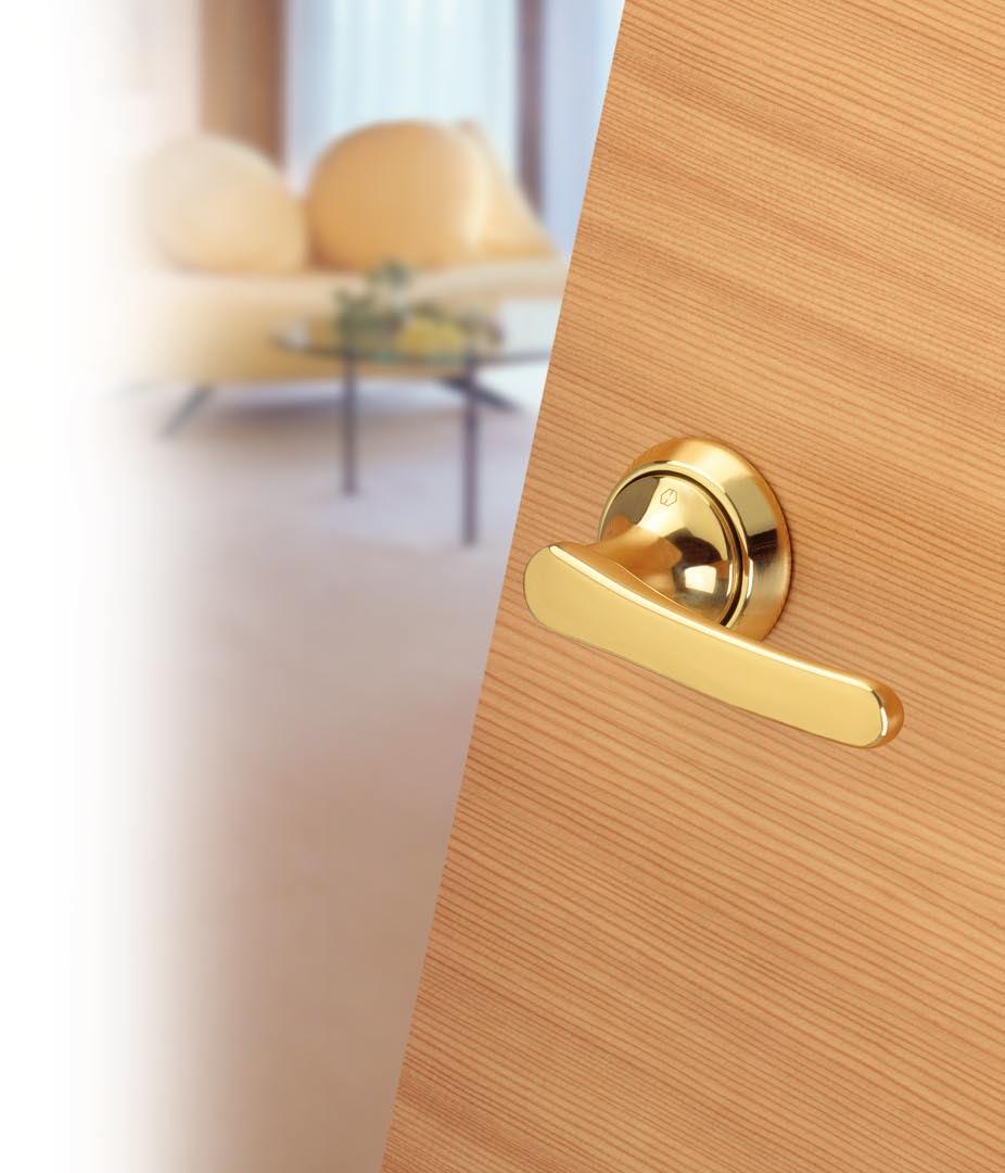 Porto Series HCS M198 HOPPE Compact System for flush or rebated interior doors in timber One-piece brass handles with identically coloured decorative rings; brass latch tube; glass fibre reinforced