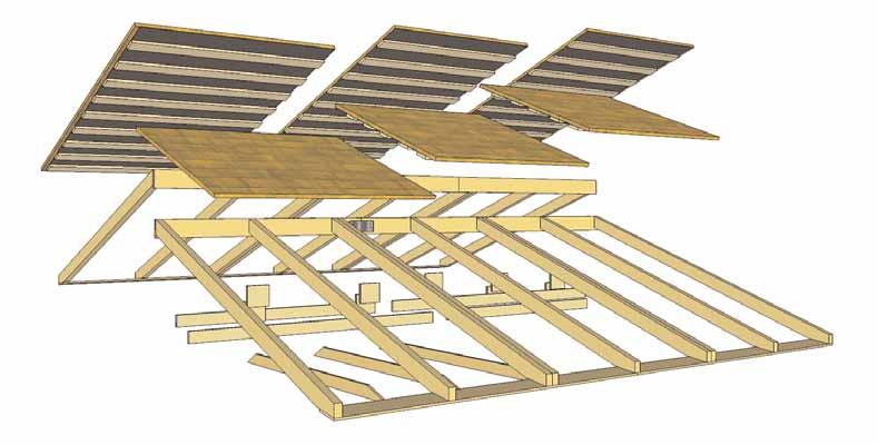 C. Rafter & Roof Section Outside Long and Short Roof Panels (2) Center Roof Panel (2) - 45 1/2 wide (Roof Battens Flush with Singles) Support Beam Connector Plates (10) Outside Long and Short Roof