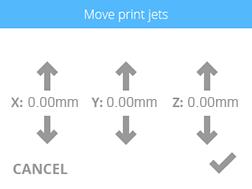 2. Move the print jets or print pad in the desired direction and select the checkmark when ﬁnished.