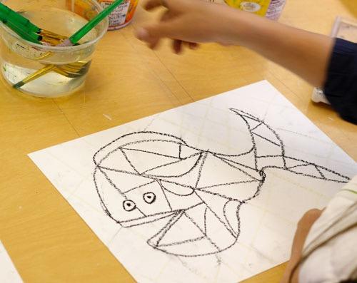 DRAWING THE CUBIST FISH Drawing fish is a relatively easy subject for children as young as five. We talk about fish...how they see, how they eat, how they propel through the water and how they steer.