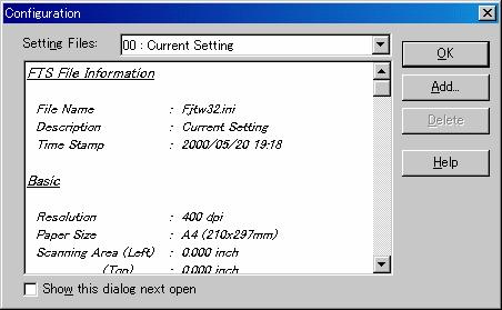 4.9 Setting the Setting Manager Options These options are used to manage the setting files, and switch the basic scan dialog display.
