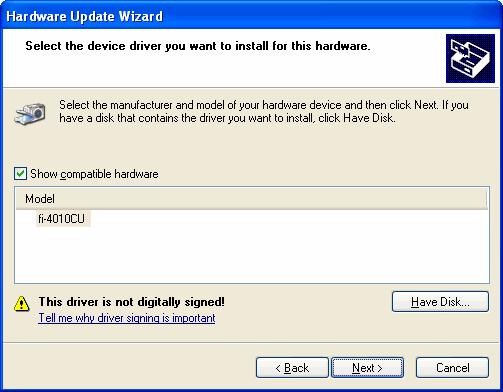 11. The following dialog box is displayed. Click the [Have Disk...], and then click the [Browse...] button. 12.