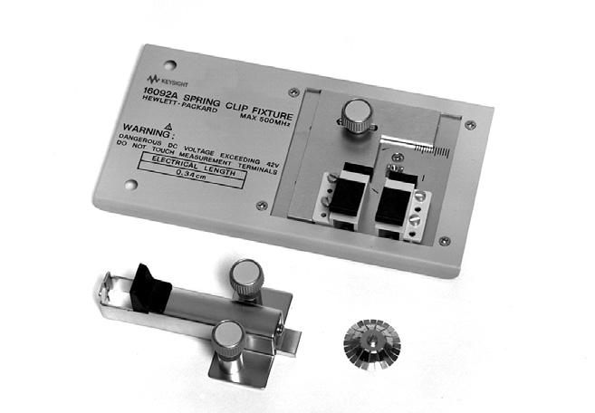 29 Keysight Accessories Catalog for Impedance Measurements - Catalog Up to 3 GHz (7 mm): Lead Components 16092A Spring clip fixture Terminal connector: 7 mm DUT connection: 2-Terminal Electrical