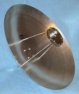Fig 23.51 Detail of 60-cm S-band dish antenna with feed. Fig 23.49 G3RUH s 60-cm spun aluminum dish with CP patch feed, available as a kit. Fig 23.50 PrimeStar offset-fed dish with WD4FAB s helix-feed antenna.