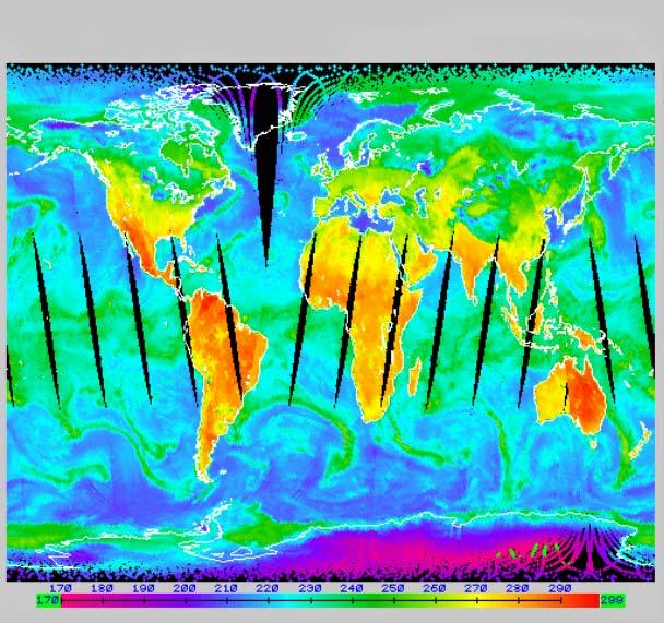Chapter 5-92 - FIGURE 5-10 Global composite of temperature (K) measurements from AMSU-A NOAA-16 AMSU-A Channel 3 50.