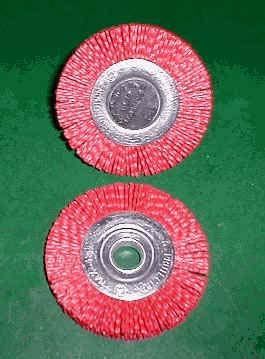 ABRASIVE NYLON WHEELS Strands of nylon impregnated with a tough aluminum oxide abrasive. Removes old paint, rust, weld scale and burns. Cleans and polishes.