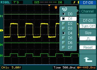 16 Channel Logic Analyzer Equipped with a 16 channel logic analyzer, the DS1000D series mixed signal oscilloscopes achieve mixed signal measurements