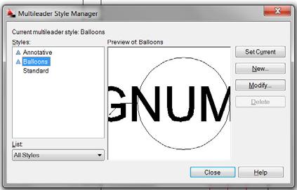 Click OK 8 7 9 In the Multileader Style Manager dialog box: 2 1. Make sure Balloons is highlighted. 2. Click on Set Current. Click on Close 1 Now you are ready to draw the leaders.