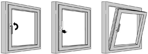 To select Tilting position from the Locked position, please turn the handle 180º and pull the window handle towards