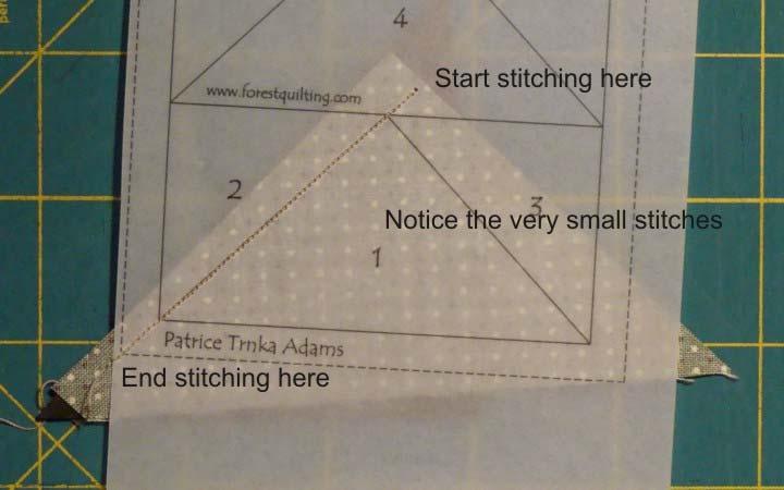 front of the seam line between #1 and #2. You do not need to backstitch or tie off these stitch lines.