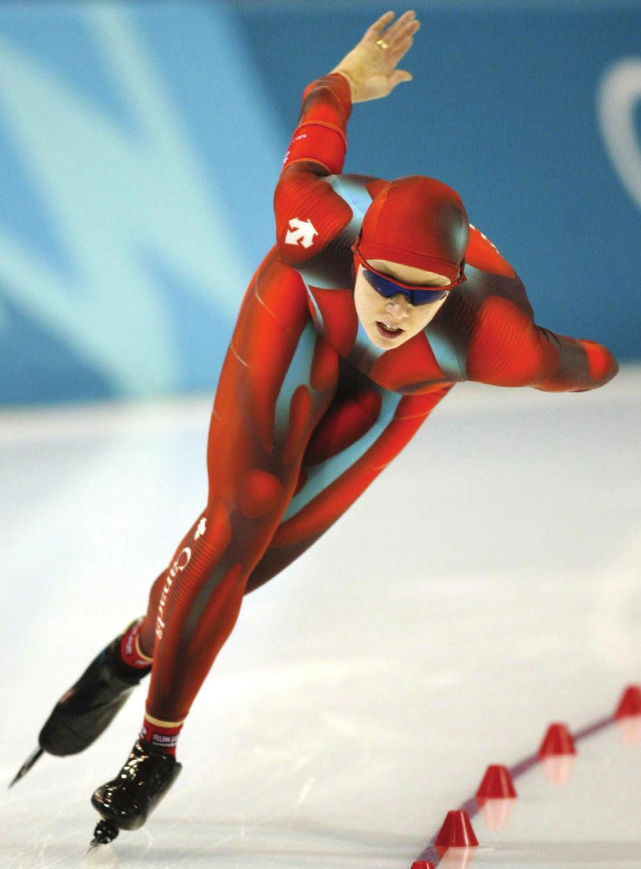 15. Canadian Cindy Klassen won the 1500 m speed skating gold medal with a time of 1 min, 55.27 s. The year before, she set a world record of 1 min, 51.79 s in the World Cup competition.