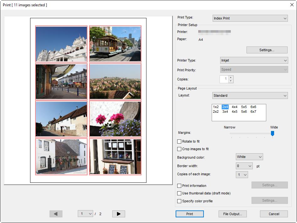 Index Prints To print multiple images per page, select Index Print for Print Type in the Print dialog (page 42).