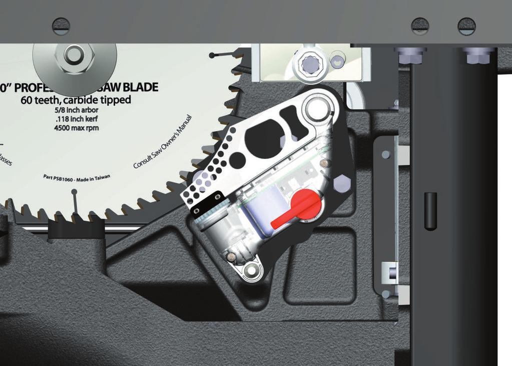 Using Your Saw You can change the brake cartridge either from the top of the saw through the table opening, or from the right side of the saw through the opening behind the motor cover.