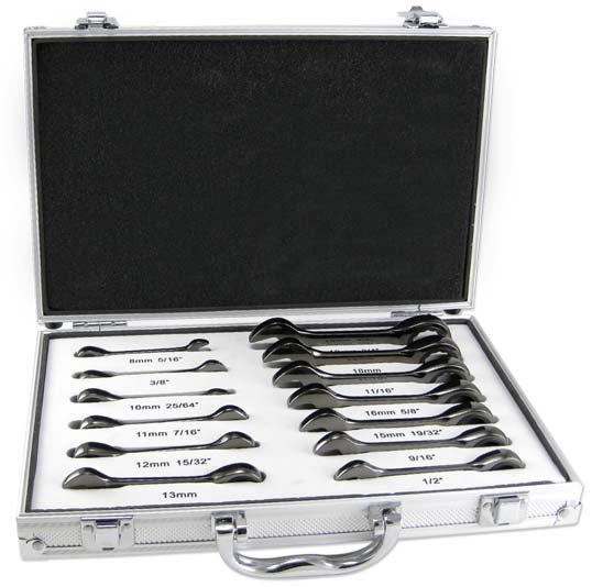 These sets are beautifully placed in an aluminum carrying case with a hard foam interior and the sizes for each wrench are boldly marked on both the carrying case insert and the wrench itself. 12 PC.