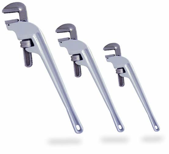 OFFSET ALUMINUM PIPE WRENCHES Made with a special alloy called A.M.T. (Aluminum, Magnesium, & Titanium, these pipe wrenches will do everything a steel pipe wrench will do and more.