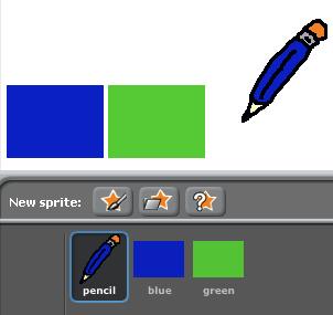 Create two new sprites, which you will use to select the blue or green pencil.