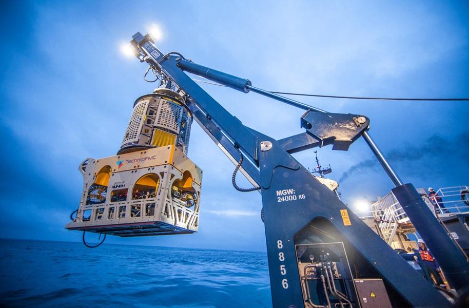 TechnipFMC ROV A TechnipFMC Remotely Operated Vehicle (ROV) is deployed to provide subsea services.