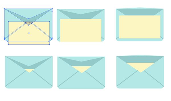 Step 2 Select the first envelope and its overlapping rectangle. Using the Shape Builder Tool, select the portion of the yellow rectangle that intersects with the inside of the envelope.