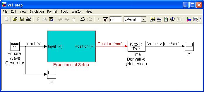 Figure 3: Simulink file for measuring velocity step response. 2 Proportional (P-type) Position Control: You will now implement your first servo-controller experimentally!