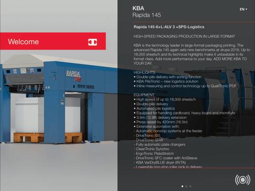Drupa: Information through all channels KBA offers a novel, interactive exhibition experience At Drupa 2016, too, KBA offers visitors to its stand an impressive exhibition experience.