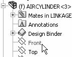 Display the Top view. 237) Click the Plus icon in front of the LINKAGE assembly. 236) Click Top view from the Standard Views Toolbar. Expand the LINKAGE assembly in the Graphics window.