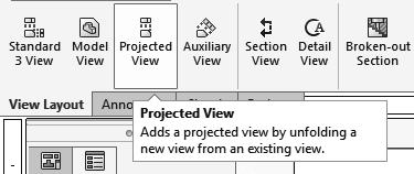 7. Creating the projected drawing views: - New drawing views can now be projected vertically or horizontally from the new view.