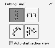 5. Creating a section view: - Change to the View Layout tool tab. - Click the Section View command. - For Cutting Line, select the Vertical option (arrow).