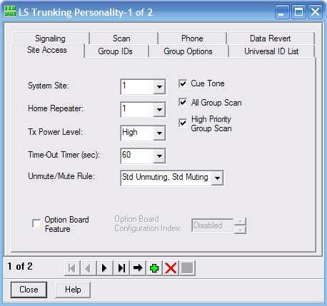 Personalities Figure 3-4 LS Personality/Site Access In this window, the correct System Site and Home