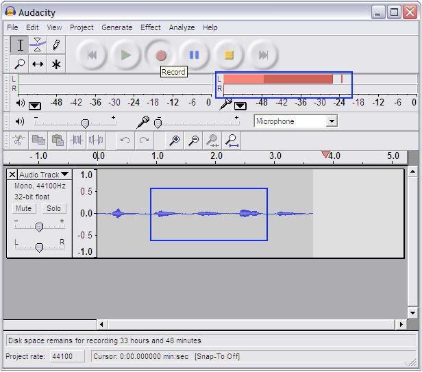 Recording Once you have selected Record, Audacity will start recording.
