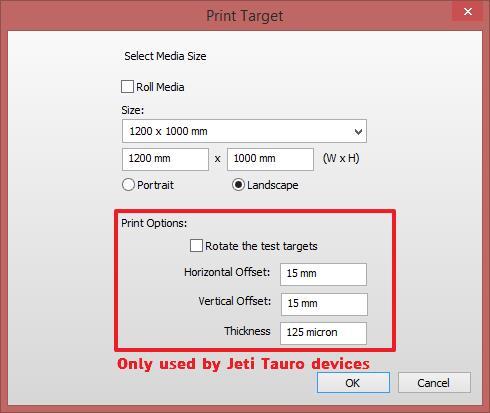 The print target window will be displayed. The output size can be changed (this will rearrange the targets automatically).