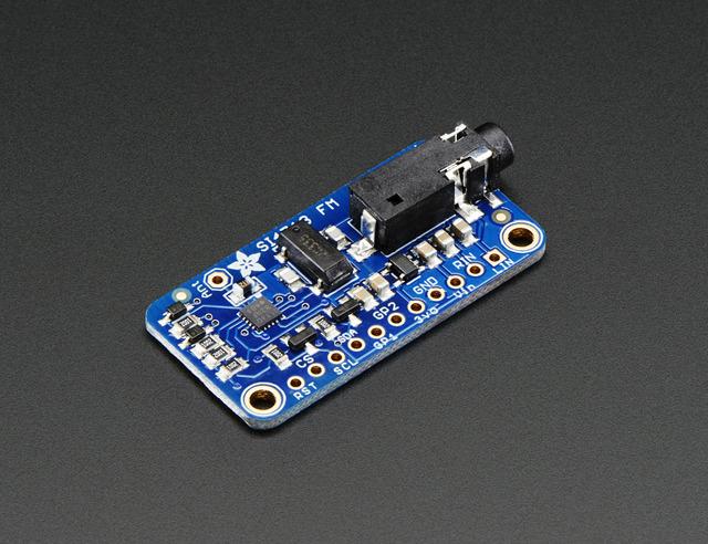 Wire up to your favorite microcontroller (we suggest an Arduino) to the I2C data lines to set the transmit frequency and play line-level audio into the stereo headphone jack. Boom!
