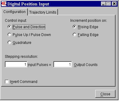 Screen Guide Digital Position Input Adjustments - Configuration Click the Configuration tab to view the digital position input settings.