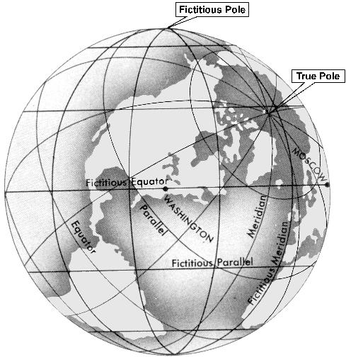 projection. See Figure 309a and Figure 309b. This projection is used principally to depict an area in the near vicinity of an oblique great circle.