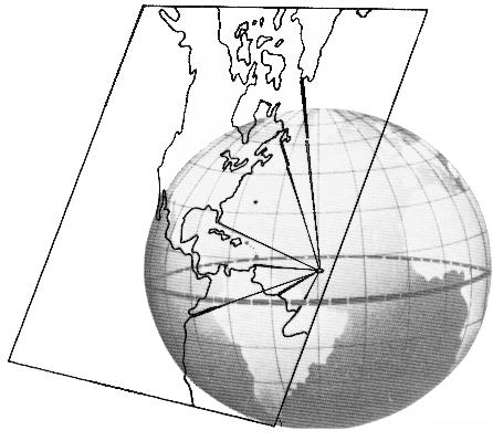 30 NAUTICAL CHARTS The scale of the stereographic projection increases with distance from the point of tangency, but it increases more slowly than in the gnomonic projection.