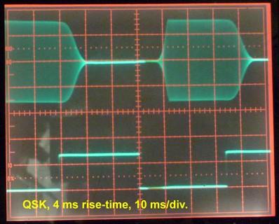 Fig. 22b: Keying sidebands at 50 wpm, 8 ms rise-time 14.1 MHz, 100W. 22a.