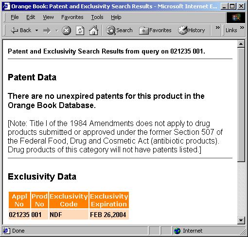 Data Exclusivity (DE) May Exceed Patent Term DE for 3 years Caution: not in legal status databases Fluoxetine Hydrochloride Product