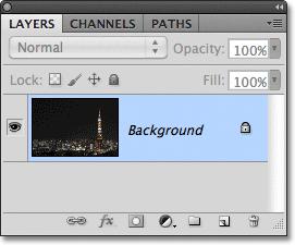 The photo sits on the Background layer in the Layers panel. We need to add a new blank layer above the Background layer.