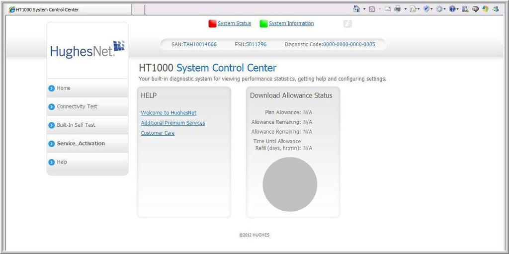 Link Figure 35: System Control Center home page 4. Notice you have a Service Activation link on the side panel. Do not click this link at this time.