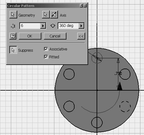 Sketch Tools Circular Pattern Select the geometry to pattern. For the axis, select an arc or circle (in this example, the edge of the outer circle was projected onto the active sketch.