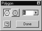 Brings up the dialog box shown. Inscribed uses the vertex between two edges to determine the size and orientation of the polygon.