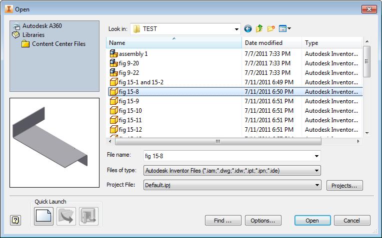 2-6 Autodesk Inventor for Designers Figure 2-7 The Open dialog box showing the preview of the selected file In addition to open an existing file,