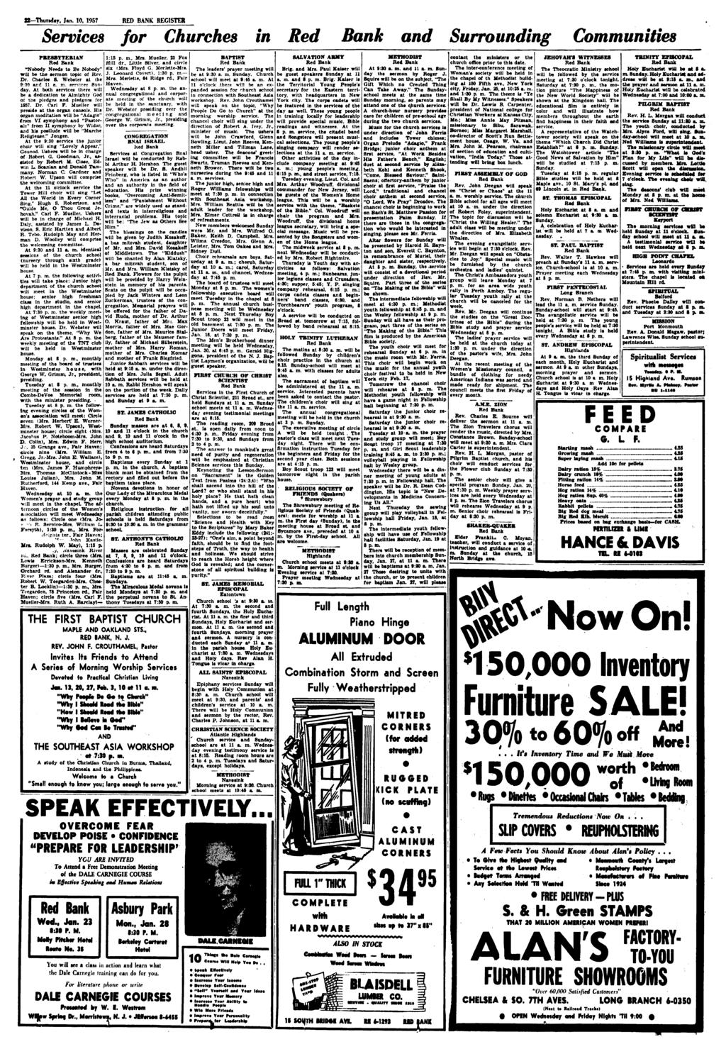 tt Thursday, Jan. 10, 1957 RED BANK REGISTER Services for Churches in Red Bank and Surrounding Communities PRESBYTERIAN Red Bank "Nobody Needs to Be Nobody" will be the sermon topic of Rev. six (Mr».
