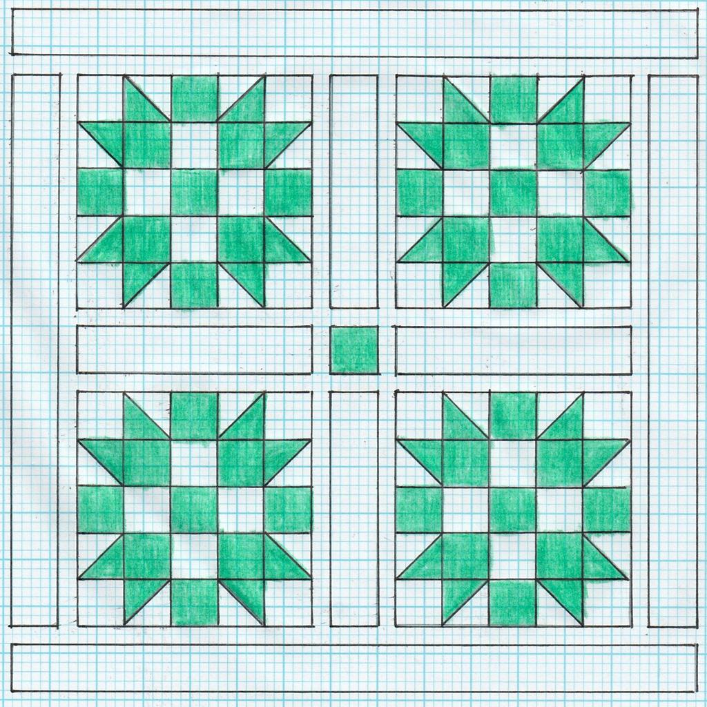 Sewing on the sashing: *All seams are ¼ Each row is made up of two blocks and one sashing strip. The middle row sashing is made up of two sashing strips and one central setting square.