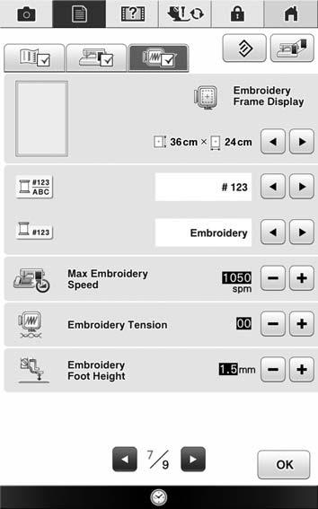 LCD SCREEN Emroidery settings c d e f g h i j k l n o 1 Getting Redy m Select from mong 23 emroidery frme displys (see pge 306).
