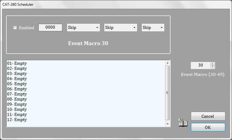 If you clicked on the People button at the top of the main editor window, you will see a window similar to the one below. User macros use the same four digit internal commands as the event macros.