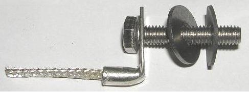 Finally, push an M6 rubber washer over the bolt, as shown in the picture on the right. Prepare the second cable lug and bolt, just like the first one.